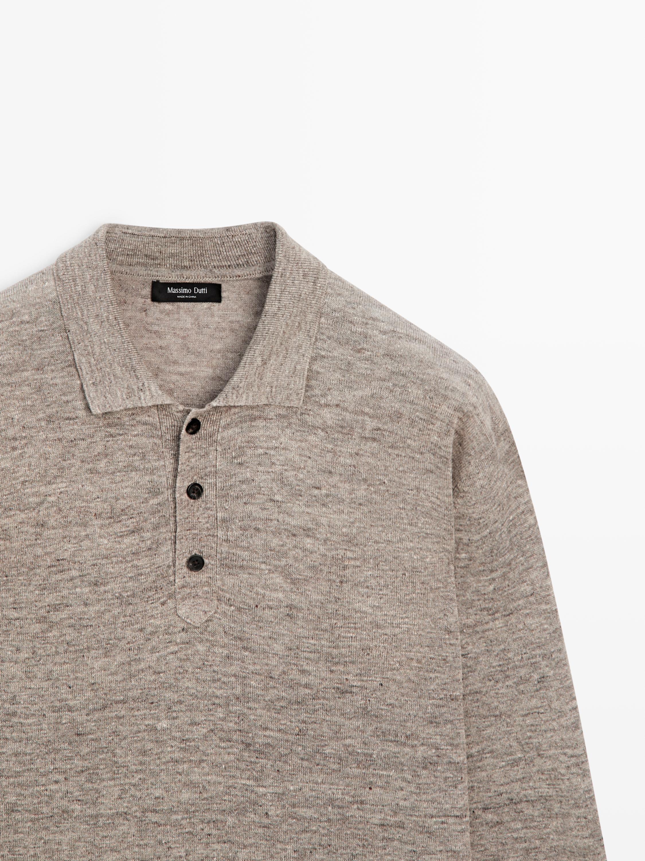 100% linen knit polo collar sweater